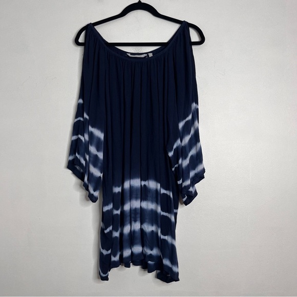 Soft Surroundings Tops - Soft Surroundings Blue Crinkle Tie Dye Cold Shoulder Tunic Length Top Size 3x